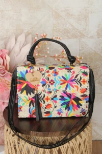 BOLSO-233 ESTAMPADO /YUTE NEGRA